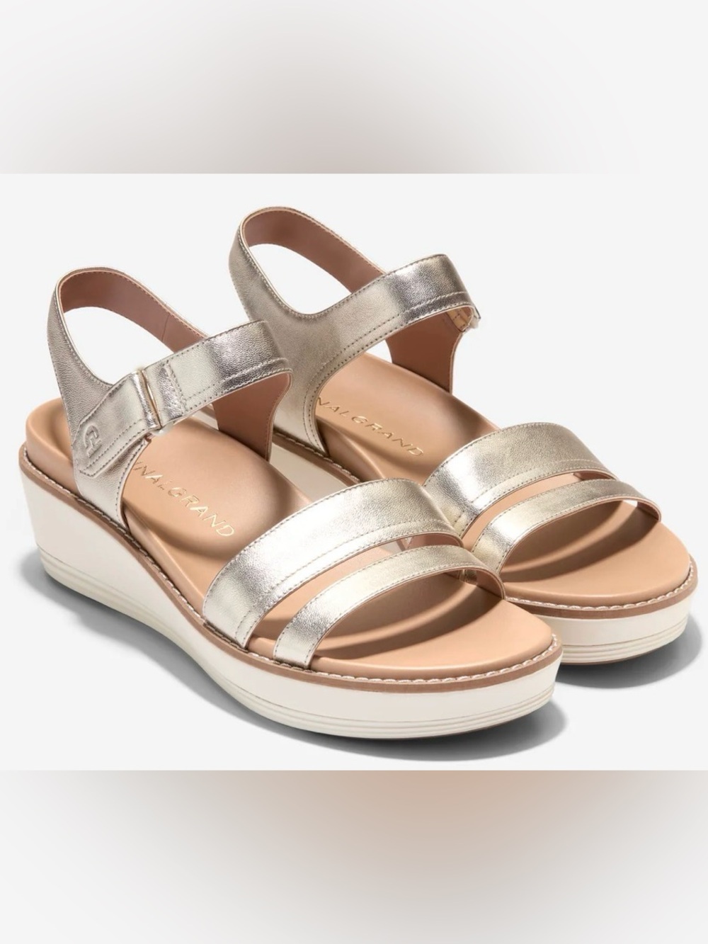 Cole Haan OriginalGrand Peyton Gold Metallic-Ivory Wedge Sandals
